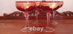 Vintage 1977 Murano set of 4 ruby and gold leaf stemware champagne coupes