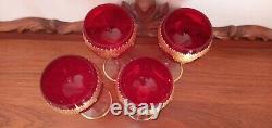 Vintage 1977 Murano set of 4 ruby and gold leaf stemware champagne coupes