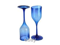 Vintage 1978 Signed Josh Simpson Cobalt Blue Wine Handcrafted Glasses Pair