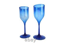Vintage 1978 Signed Josh Simpson Cobalt Blue Wine Handcrafted Glasses Pair