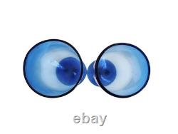 Vintage 1978 Signed Josh Simpson Cobalt Blue Wine Handcrafted Glasses Pair