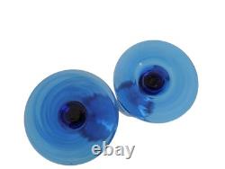 Vintage 1978 Signed Josh Simpson Cobalt Blue Wine Handcrafted Glasses Pair