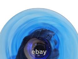 Vintage 1978 Signed Josh Simpson Cobalt Blue Wine Handcrafted Glasses Pair