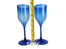 Vintage 1978 Signed Josh Simpson Cobalt Blue Wine Handcrafted Glasses Pair
