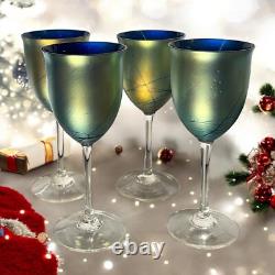 Vintage 1979 Maslach Favrile Aurene IRIDESCENT WINE GLASSES Art Glass Set of 4