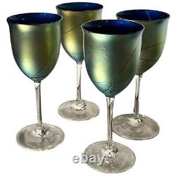 Vintage 1979 Maslach Favrile Aurene IRIDESCENT WINE GLASSES Art Glass Set of 4