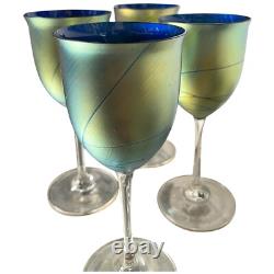Vintage 1979 Maslach Favrile Aurene IRIDESCENT WINE GLASSES Art Glass Set of 4
