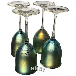 Vintage 1979 Maslach Favrile Aurene IRIDESCENT WINE GLASSES Art Glass Set of 4