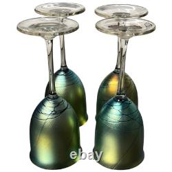 Vintage 1979 Maslach Favrile Aurene IRIDESCENT WINE GLASSES Art Glass Set of 4