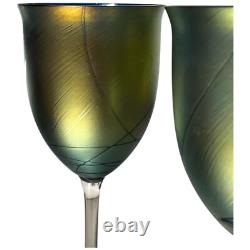 Vintage 1979 Maslach Favrile Aurene IRIDESCENT WINE GLASSES Art Glass Set of 4