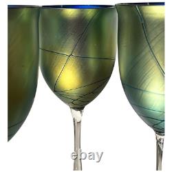 Vintage 1979 Maslach Favrile Aurene IRIDESCENT WINE GLASSES Art Glass Set of 4