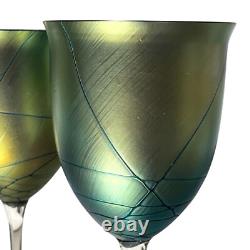 Vintage 1979 Maslach Favrile Aurene IRIDESCENT WINE GLASSES Art Glass Set of 4