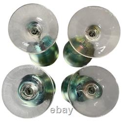 Vintage 1979 Maslach Favrile Aurene IRIDESCENT WINE GLASSES Art Glass Set of 4