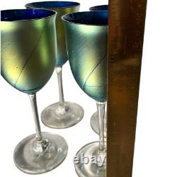 Vintage 1979 Maslach Favrile Aurene IRIDESCENT WINE GLASSES Art Glass Set of 4