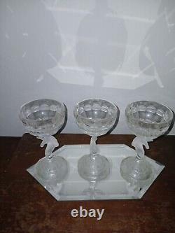 Vintage 1980s Enesco Etched Unicorn Base Wine Or Champagne Glasses
