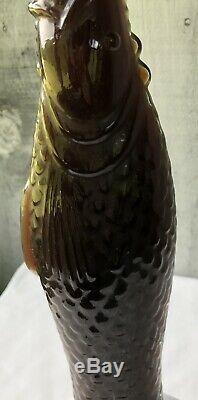 Vintage 1987 GIANT GREEN GLASS Chianti Wine Bottle FISH EATING FISH 45 Tall