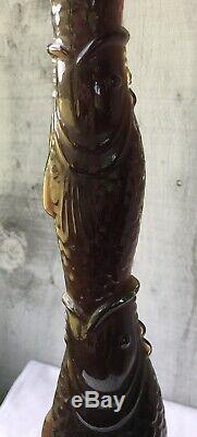 Vintage 1987 GIANT GREEN GLASS Chianti Wine Bottle FISH EATING FISH 45 Tall