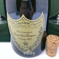 Vintage 1993 Dom Perignon Bottle in Box with Champagne Glasses, cork Very Nice