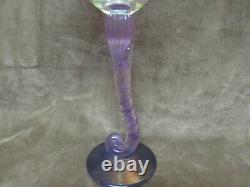 Vintage 2003 Signed Brioni Art Glass Purple/Clear Iridescent Wine Stem Goblet