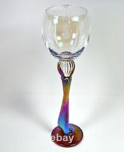 Vintage 2004 Signed Brioni Art Glass Coral Iridescent Tulip Stem Wine Goblet 243