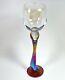 Vintage 2004 Signed Brioni Art Glass Coral Iridescent Tulip Stem Wine Goblet 243