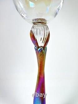 Vintage 2004 Signed Brioni Art Glass Coral Iridescent Tulip Stem Wine Goblet 243
