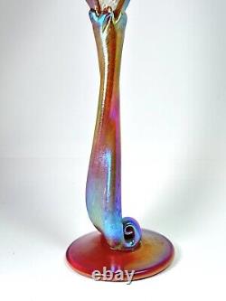 Vintage 2004 Signed Brioni Art Glass Coral Iridescent Tulip Stem Wine Goblet 243