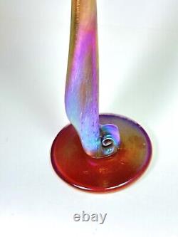 Vintage 2004 Signed Brioni Art Glass Coral Iridescent Tulip Stem Wine Goblet 243