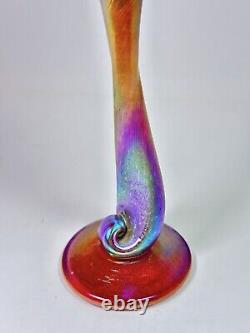 Vintage 2004 Signed Brioni Art Glass Coral Iridescent Tulip Stem Wine Goblet 243
