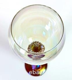 Vintage 2004 Signed Brioni Art Glass Coral Iridescent Tulip Stem Wine Goblet 243