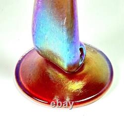 Vintage 2004 Signed Brioni Art Glass Coral Iridescent Tulip Stem Wine Goblet 243