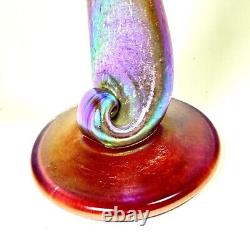 Vintage 2004 Signed Brioni Art Glass Coral Iridescent Tulip Stem Wine Goblet 243