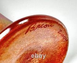 Vintage 2004 Signed Brioni Art Glass Coral Iridescent Tulip Stem Wine Goblet 243