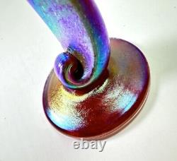 Vintage 2004 Signed Brioni Art Glass Coral Iridescent Tulip Stem Wine Goblet 243