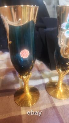 Vintage 24k Handpainted Murano Wine Glasses