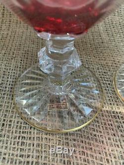 Vintage (2) Saint Louis Crystal Water Goblets Wine Glass Ruby Cut Gold Massenet