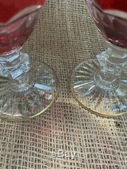 Vintage (2) Saint Louis Crystal Water Goblets Wine Glass Ruby Cut Gold Massenet