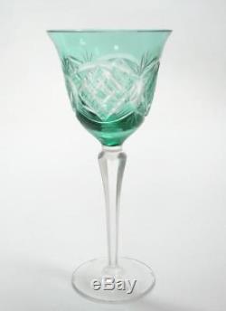 Vintage 3 Pcs Bohemian Wine Crystal Glass Color Hand Cut Green Blue Violet