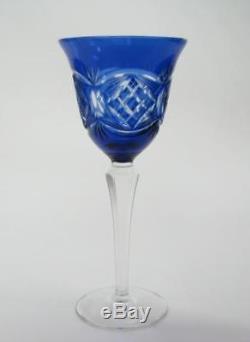 Vintage 3 Pcs Bohemian Wine Crystal Glass Color Hand Cut Green Blue Violet