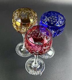 Vintage- 3 Vineyard Grape by Bayel Multi-Color Cut-Crystal Wine Glasses