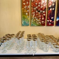 Vintage 47 Pc 5 Style Gold Rim Barware Glass Set Highball Rocks Wine Goblets