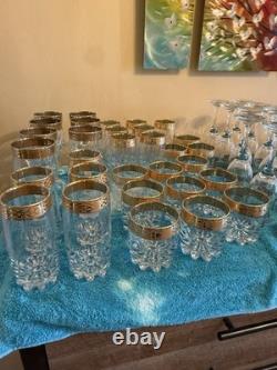 Vintage 47 Pc 5 Style Gold Rim Barware Glass Set Highball Rocks Wine Goblets