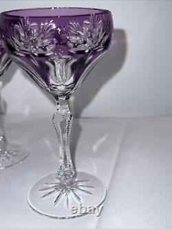 Vintage (4)Amethyst Czech Bohemian Crystal Champagne Wine Glasses Cut To Clear