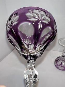 Vintage (4)Amethyst Czech Bohemian Crystal Champagne Wine Glasses Cut To Clear