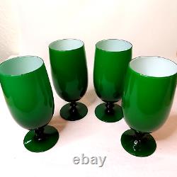 Vintage 4 Carlo Moretti Italy Green White Cased Glass Wine Water Goblets MCM