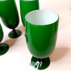 Vintage 4 Carlo Moretti Italy Green White Cased Glass Wine Water Goblets MCM