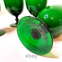 Vintage 4 Carlo Moretti Italy Green White Cased Glass Wine Water Goblets MCM