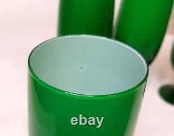 Vintage 4 Carlo Moretti Italy Green White Cased Glass Wine Water Goblets MCM