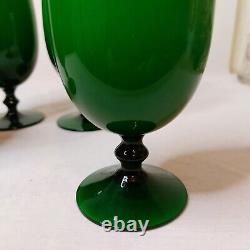 Vintage 4 Carlo Moretti Italy Green White Cased Glass Wine Water Goblets MCM