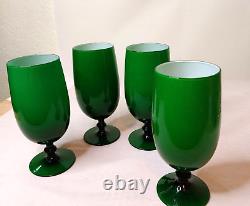 Vintage 4 Carlo Moretti Italy Green White Cased Glass Wine Water Goblets MCM